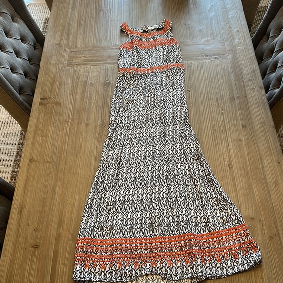 THML Jameson Embroidered Orange and Black Halter Maxi Dress - Picture 6 of 8